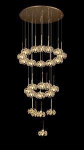 Hiphonic 92cm 24 Light G9 5m Round Multiple Pendant With French Gold/Crystal Shade, Item Weight: 25.2kg