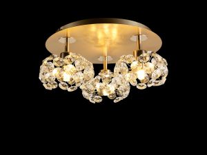Hiphonic Round 3 Light G9 35cm Flush Light With French Gold/Crystal Shade