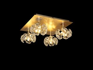 Hiphonic Square 4 Light G9 40cm Flush Light With French Gold Square/Crystal Shade