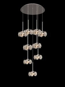 Hiphonic 50cm 9 Light G9 2.5m Round Multiple Pendant/Crystal Shade, Polished Chrome