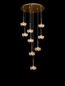 Hiphonic 50cm 9 Light G9 2.5m Round Multiple Pendant/Crystal Shade, French Gold