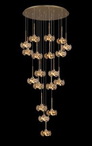 Hiphonic 78.5cm 19 Light G9 3.5m Round Multiple Pendant With French Gold/Crystal Shade, Item Weight: 19.4kg