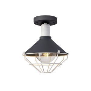 Hopestone 25cm Semi Flush Ceiling, 1 Light E27, IP65, Anthracite/Matt White, 2yrs Warranty