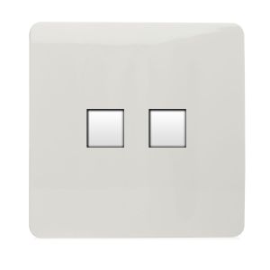 Trendi, Artistic Modern Twin PC Ethernet Cat 5&6 Data Outlet Ice White Finish, BRITISH MADE, (35mm Back Box Required), 5yrs Warranty