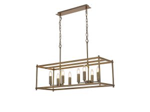Orion Linear Pendant, 8 x E14, Medium Oak/Antique Brass