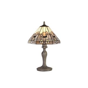 Kiddily 1 Light Curved Table Lamp E27 With 30cm Tiffany Shade, White/Grey/Black/Clear Crystal/Aged Antique Brass