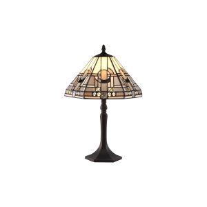 Kiddily 1 Light Octagonal Table Lamp E27 With 30cm Tiffany Shade, White/Grey/Black/Clear Crystal/Aged Antique Brass