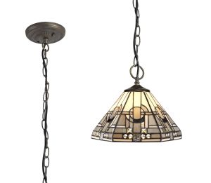 Kiddily 3 Light Downlighter Pendant E27 With 30cm Tiffany Shade, White/Grey/Black/Clear Crystal/Aged Antique Brass