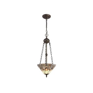 Kiddily 2 Light Uplighter Pendant E27 With 30cm Tiffany Shade, White/Grey/Black/Clear Crystal/Aged Antique Brass