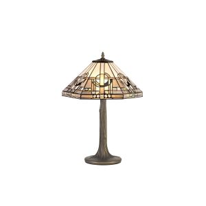 Kiddily 2 Light Tree Like Table Lamp E27 With 40cm Tiffany Shade, White/Grey/Black/Clear Crystal/Aged Antique Brass