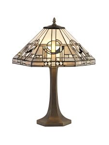 Kiddily 2 Light Octagonal Table Lamp E27 With 40cm Tiffany Shade, White/Grey/Black/Clear Crystal/Aged Antique Brass
