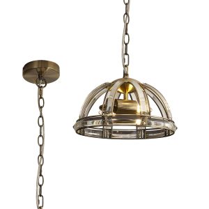 Koka Small Dome Pendant, 2 Light E27, Antique Brass
