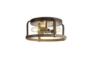 Kante 39cm Flush Round 3 Light E27, Brown Oxide / Antique Bronze / Wood