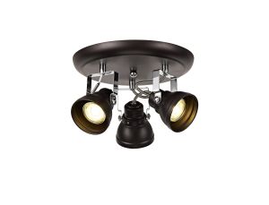 Latte 25cm Adjustable Round Spotlight, 3 x GU10 (Max 10W LED), Oiled Bronze/Polished Chrome