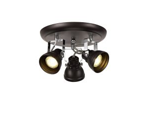 Latte Adjustable Round Spotlight, 3 x GU10 (Max 10W LED), Oiled Bronze/Polished Chrome