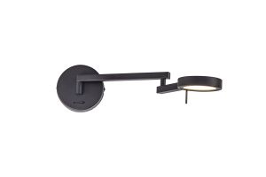 Legalbright Switched Adjustable Swing Arm Wall Lamp / Reader, 1 x 8W LED, 3000K, Sand Black, 3yrs Warranty