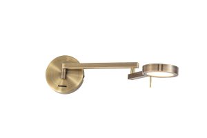 Legalbright Switched Adjustable Swing Arm Wall Lamp / Reader, 1 x 8W LED, 3000K, Antique Brass, 3yrs Warranty