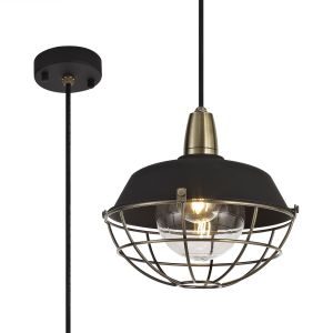 Linda 25cm Pendant, 1 Light E27, IP65, Matt Black/Antique Brass, 2yrs Warranty