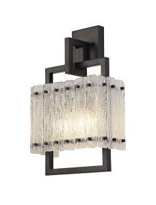 Lobster Wall Lamp, 2 Light E27, Matt Black/Crystal Sand Glass