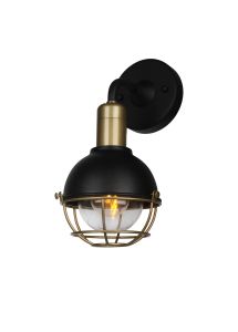 Depay Wall Lamp, 1 Light E27, IP65, Sand Black/Antique Brass, 2yrs Warranty