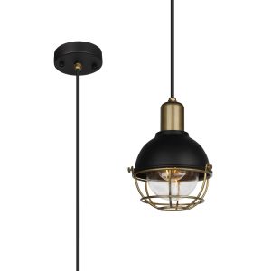 Depay 15cm Pendant, 1 Light E27, IP65, Sand Black/Antique Brass, 2yrs Warranty