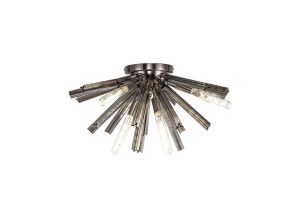 Menoonda 58.5cm 6 Light E14, Semi Flush Polished Nickel / Smoke Glass
