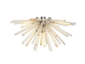 Menoonda 8 Light E27, Semi Flush Polished Nickel / Champagne Gold Glass