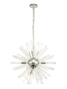 Menoonda 60cm 10 Light E14, Round Pendant Polished Nickel / Clear Glass