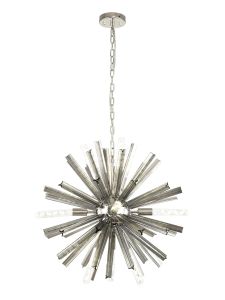 Menoonda 10 Light E14, Round Pendant Polished Nickel / Smoke Glass