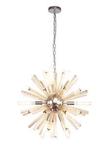 Menoonda 60cm 10 Light E14, Round Pendant Polished Nickel / Champagne Gold Glass