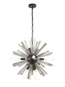 Menoonda 10 Light E14, Round Pendant Brown Oxide / Smoke Glass