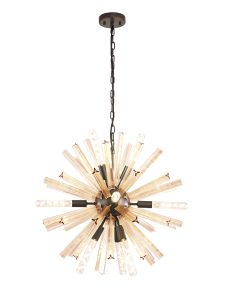 Menoonda 60cm 10 Light E14, Round Pendant Brown Oxide / Champagne Gold Glass