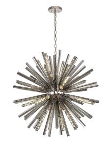 Menoonda 90cm 16 Light E27, Round Pendant Polished Nickel / Smoke Glass Item Weight: 15kg