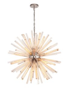 Menoonda 90cm 16 Light E27, Round Pendant Polished Nickel / Champagne Gold Glass Item Weight: 15kg