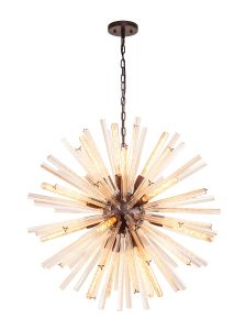 Menoonda 90cm 16 Light E27, Round Pendant Brown Oxide / Champagne Gold Glass Item Weight: 15kg