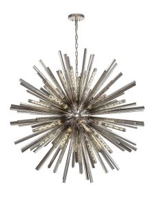 Menoonda 32 Light E27, Round Pendant Polished Nickel / Smoke Glass, Item Weight: 30kg