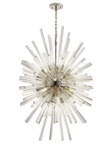 Menoonda 75cm 32 Light E27, Vertical Oval Pendant Polished Nickel / Clear Glass, Item Weight: 22kg