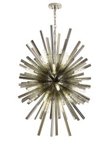 Menoonda 75cm 32 Light E27, Vertical Oval Pendant Polished Nickel / Smoke Glass, Item Weight: 22kg