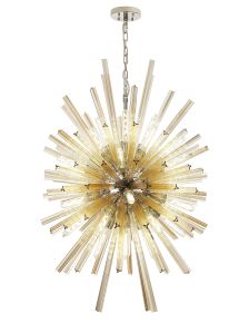 Menoonda 75cm 32 Light E27, Vertical Oval Pendant Polished Nickel / Champagne Glass, Item Weight: 22kg
