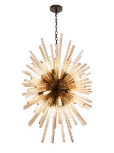 Menoonda 75cm 32 Light E27, Vertical Oval Pendant Brown Oxide / Champagne Glass, Item Weight: 22kg