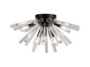 Menoonda 58.5cm 6 Light E14, Semi Flush Matt Black / Clear Glass