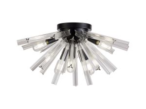 Menoonda 6 Light E14, Semi Flush Matt Black / Clear Glass