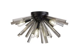 Menoonda 58.5cm 6 Light E14, Semi Flush Matt Black / Smoke Glass