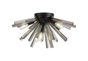 Menoonda 6 Light E14, Semi Flush Matt Black / Smoke Glass