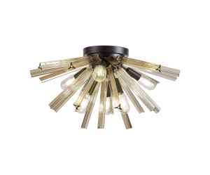 Menoonda 58.5cm 6 Light E14, Semi Flush Matt Black / Champagne Gold Glass