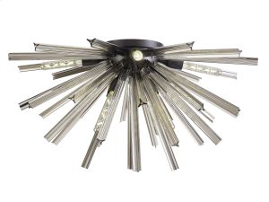 Menoonda 89cm 8 Light E27, Semi Flush Matt Black / Smoke Glass