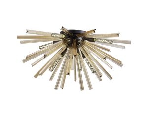 Menoonda 8 Light E27, Semi Flush Matt Black / Champagne Gold Glass