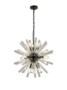 Menoonda 60cm 10 Light E14, Round Pendant Matt Black / Clear Glass