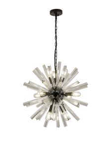 Menoonda 10 Light E14, Round Pendant Matt Black / Clear Glass