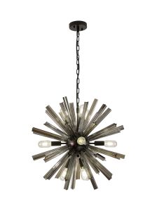 Menoonda 10 Light E14, Round Pendant Matt Black / Smoke Glass